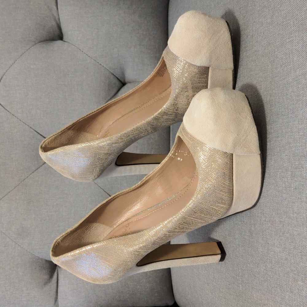 Vince Camuto blush pink and metallic heels